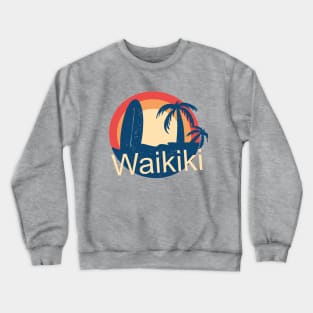 Waikiki Honolulu Hawaii Surfing Paradise Sunrise Tropical Design Crewneck Sweatshirt